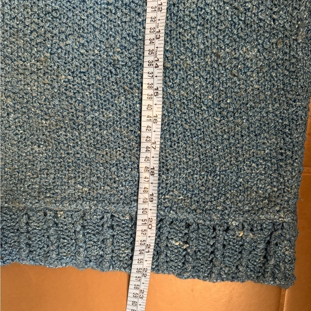 PURE SILK Hand Knitted Blue Cowl Neck Sweater Fringe Detail Small Luxury EUC - Picture 11 of 13